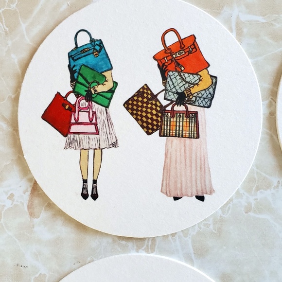 NWT Fashion Coasters Set of 4 Cute Hand Drawn Unique Handbag Sketches - Picture 3 of 11